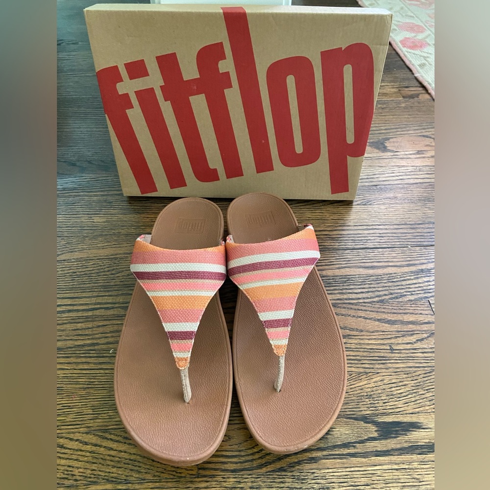 Fit Flop Lulu Toe Thong Sandals Stripey Canvas, Orange Stripey